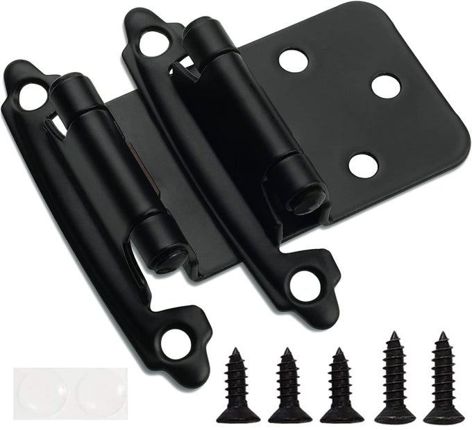 12 OVERLAY MATTE BLACK CABINET HINGES 1 PAIR 2 PCS SELF CLOSING BATH KITCHEN CABINET HINGES BLACK FLUSH MOUNT WDOOR BUMPERS UPGRADED SCREWS