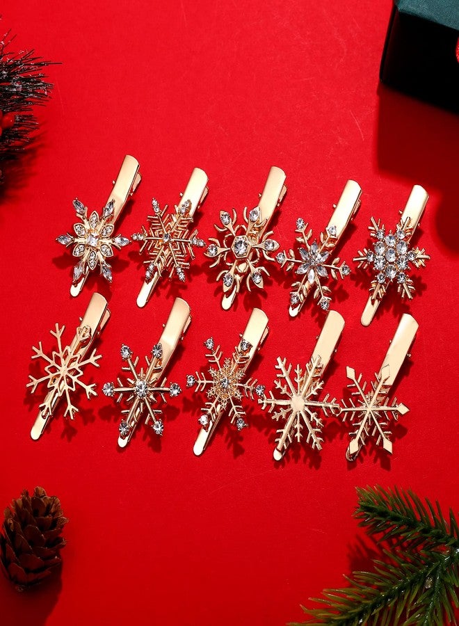 CEALXHENY Christmas Snowflake Hair Clips Holiday Rhinestone Snowflake Hairpins for Women Girls Winter Festive Hair Accessory Christmas Party New Year Gifts (Gold) - Image 5