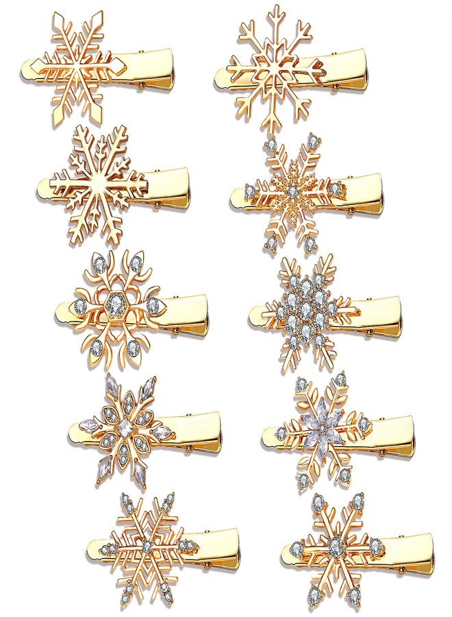 CEALXHENY Christmas Snowflake Hair Clips Holiday Rhinestone Snowflake Hairpins for Women Girls Winter Festive Hair Accessory Christmas Party New Year Gifts (Gold) - Image 1