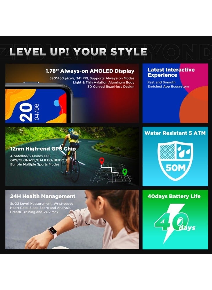 Zeblaze Beyond 1.78 inch AMOLED Display GPS Waterproof 5 ATM Health Fitness Smart Watch - Image 2