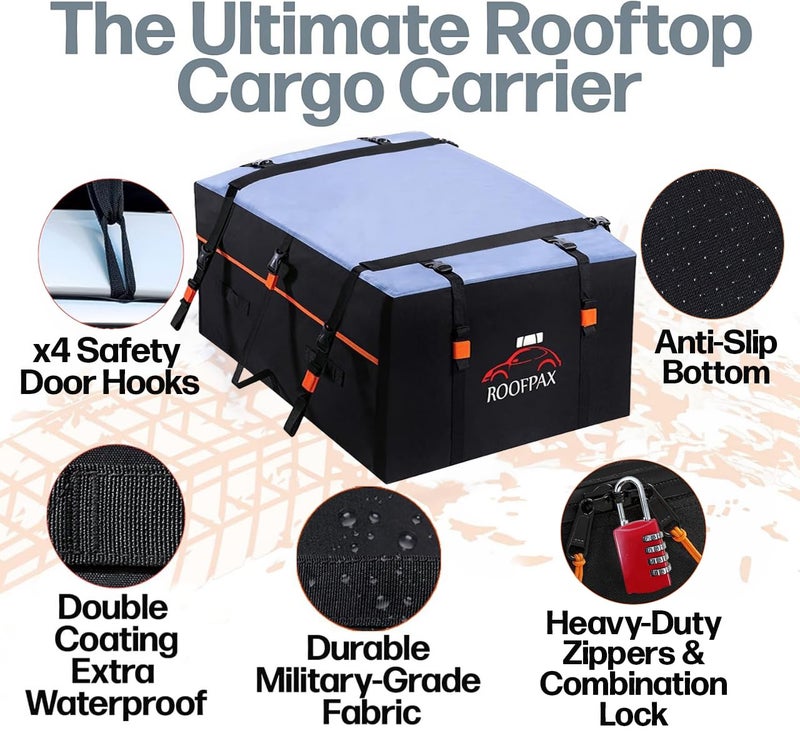 RoofPax XXL 28 cuft Car Rooftop Cargo Carrier Bag Extra Waterproof Car Roof Storage with 10 Heavy Duty Tie Down Straps and 4 Hooks Roof Bag Cargo Carrier for Top of Vehicle with/Without Rack - Image 5