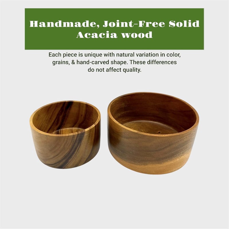 WRIGHTMART Round Wood Serving Bowl Set of 2 Durable Solid Acacia Wooden Bowls for Food Condiment Storage Salad Snack Nuts Bread Popcorn Cylindrical Hand Turned Bowl Size 8 x 4  6 x 35 - Image 5