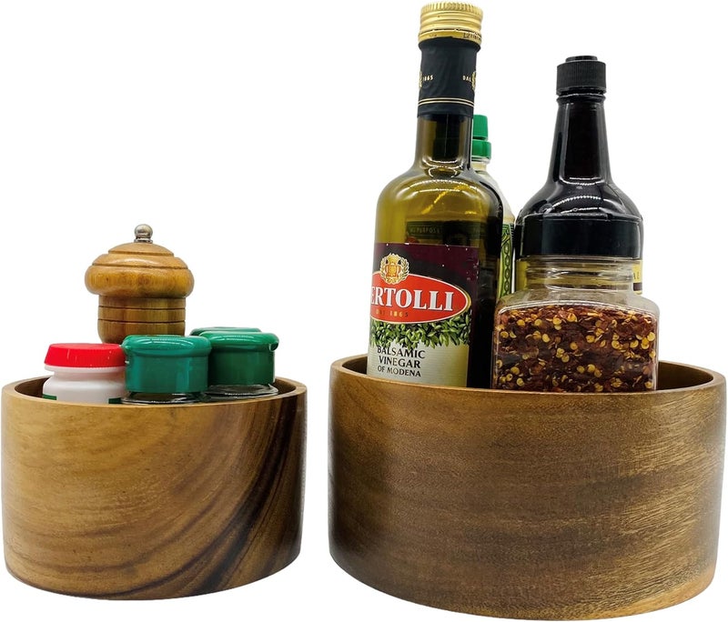 WRIGHTMART Round Wood Serving Bowl Set of 2 Durable Solid Acacia Wooden Bowls for Food Condiment Storage Salad Snack Nuts Bread Popcorn Cylindrical Hand Turned Bowl Size 8 x 4  6 x 35 - Image 2