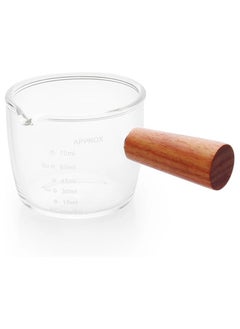 Generic High Borosilicate Heat Resistant Espresso Shot Glass Measuring Milk Cup -75ml -Triple Pitcher Milk Cups- With Wooden Handle-1 Piece  - Image 1