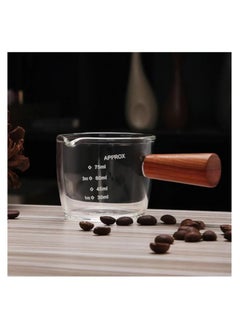 Generic High Borosilicate Heat Resistant Espresso Shot Glass Measuring Milk Cup -75ml -Triple Pitcher Milk Cups- With Wooden Handle-1 Piece  - Image 3