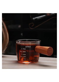 Generic High Borosilicate Heat Resistant Espresso Shot Glass Measuring Milk Cup -75ml -Triple Pitcher Milk Cups- With Wooden Handle-1 Piece  - Image 4