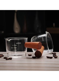Generic High Borosilicate Heat Resistant Espresso Shot Glass Measuring Milk Cup -75ml -Triple Pitcher Milk Cups- With Wooden Handle-1 Piece  - Image 5