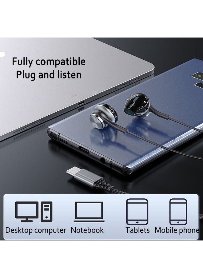 Generic USB C Headphones for iPhone 15 Pro Type C Wired Earbuds with Microphone Noise Isolation Stereo Semi in Ear USB C Earphones Wired for Huawei Remote Headphone Typec Black  - Image 4