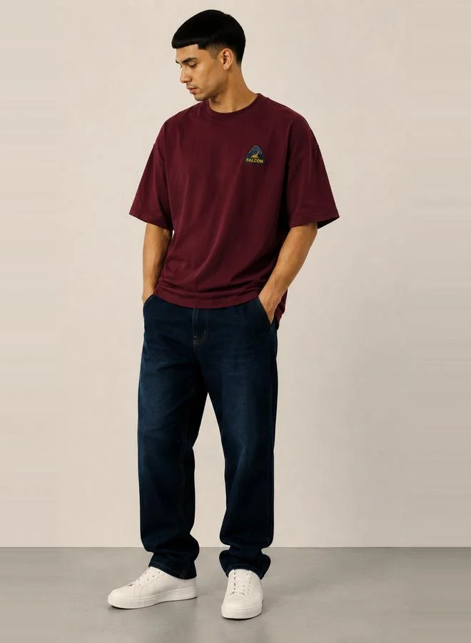 Take Two Maroon Dropped Shoulder Relaxed Fit T-Shirt By Falcon