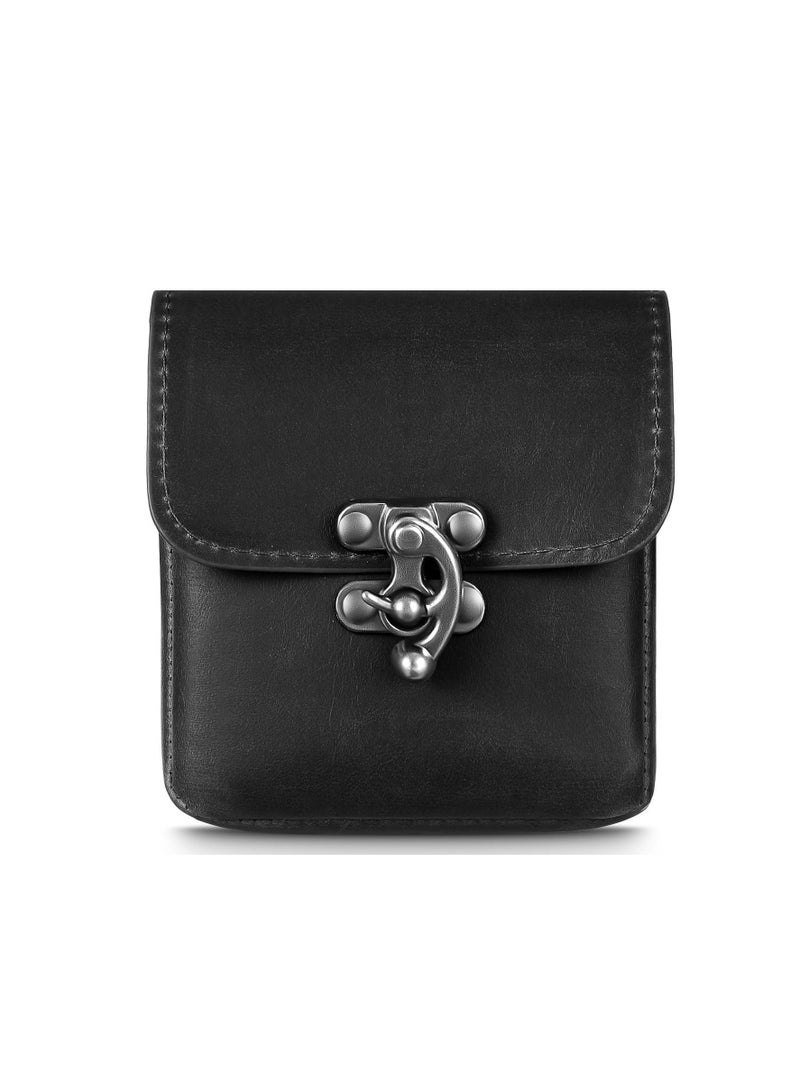 Small Waist Bag, Vintage Leather Belt Pouch, Medieval Pouch for Cell Phone or Other Projects Casual Hiking Traveling, Black - Image 1