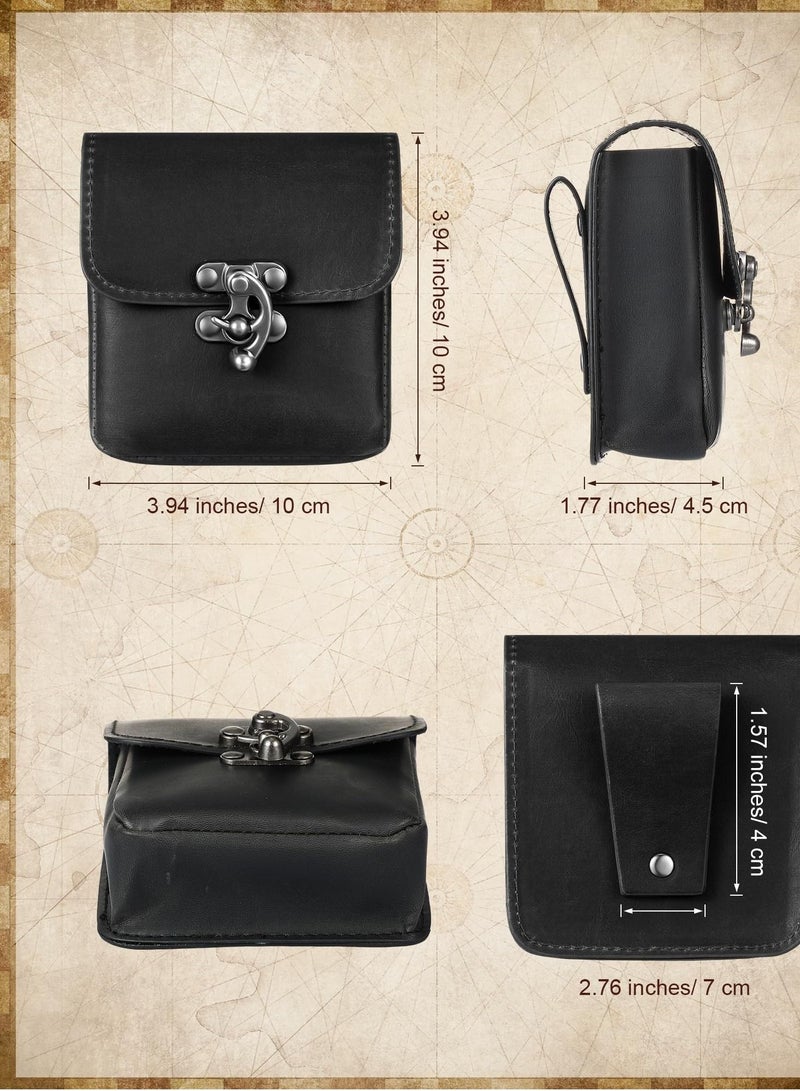Small Waist Bag, Vintage Leather Belt Pouch, Medieval Pouch for Cell Phone or Other Projects Casual Hiking Traveling, Black - Image 3