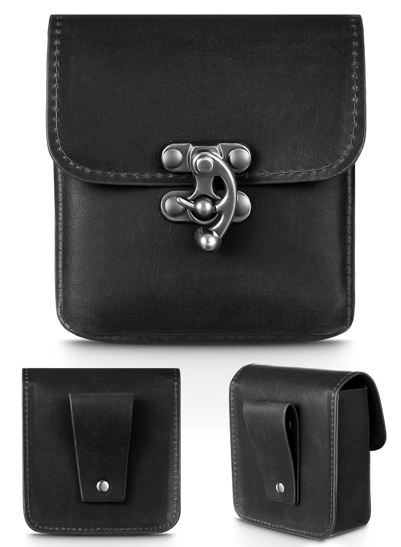 Small Waist Bag, Vintage Leather Belt Pouch, Medieval Pouch for Cell Phone or Other Projects Casual Hiking Traveling, Black - Image 2