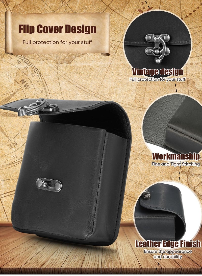 Small Waist Bag, Vintage Leather Belt Pouch, Medieval Pouch for Cell Phone or Other Projects Casual Hiking Traveling, Black - Image 4