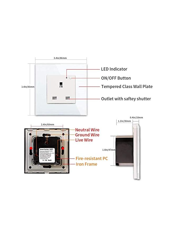 PROMASS promass WiFi Smart Wall Socket Outlet Tuya Smartlife app Remote Control UK Glass Panel compitable with Amazon Alexa/Google Home (White, Single Socket)  - Image 3