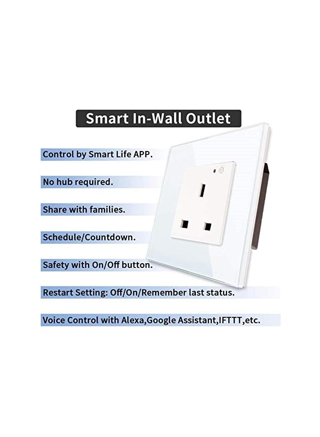 PROMASS promass WiFi Smart Wall Socket Outlet Tuya Smartlife app Remote Control UK Glass Panel compitable with Amazon Alexa/Google Home (White, Single Socket)  - Image 2