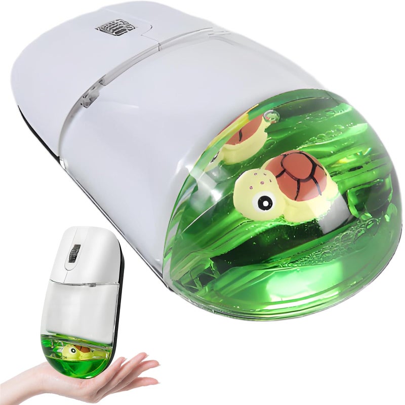 elec Space Wireless Mouse -Cute Clear Aqua Design, Water Mouse with Optical Precision, Silent Clicks, Lightweight & Floating Animal Transparent Retro Style for Home Office, Great for Kids & Adult(Turtle-Green) - Image 1