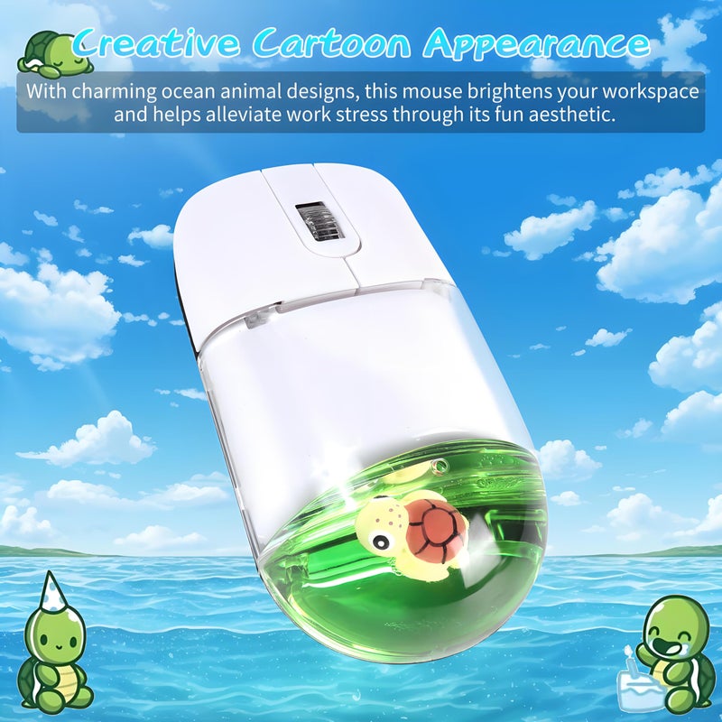 elec Space Wireless Mouse -Cute Clear Aqua Design, Water Mouse with Optical Precision, Silent Clicks, Lightweight & Floating Animal Transparent Retro Style for Home Office, Great for Kids & Adult(Turtle-Green) - Image 2