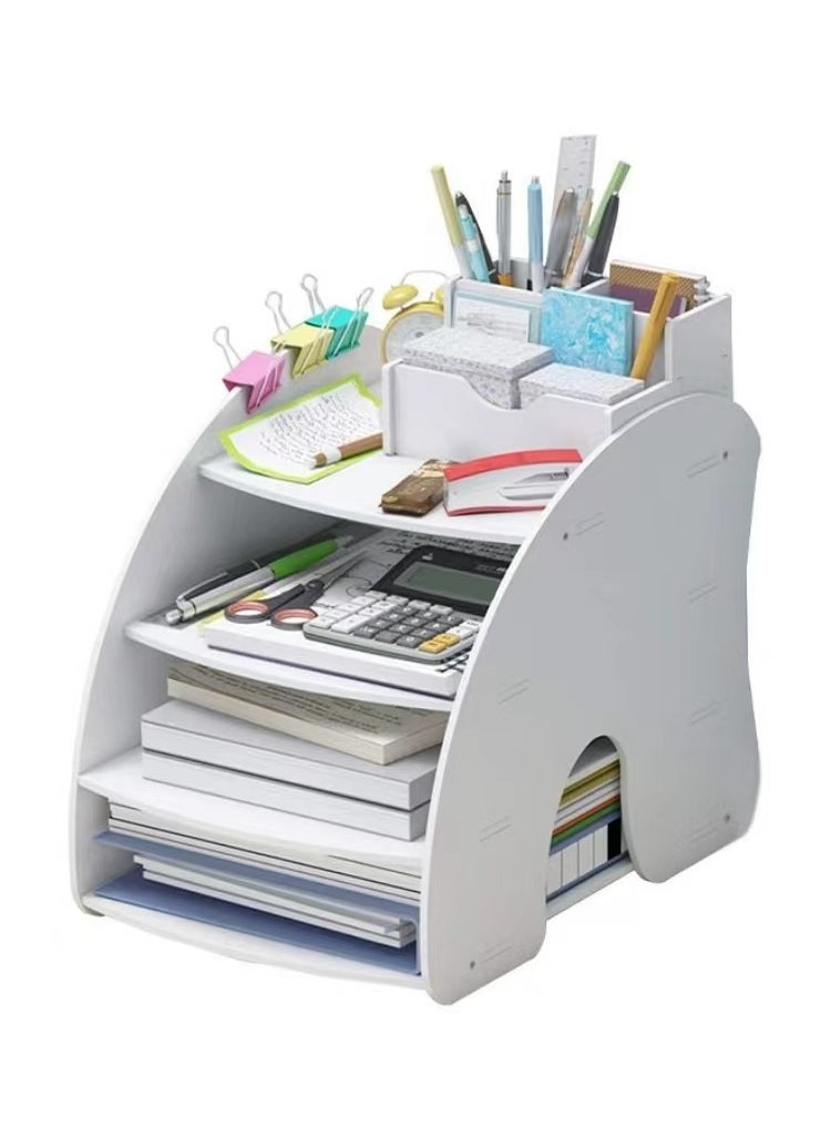 Thickened Desk Organizer with 4 Compartments Mortise and Tenon Structure Stable Firm Suitable for Storing Files, Books, Newspapers