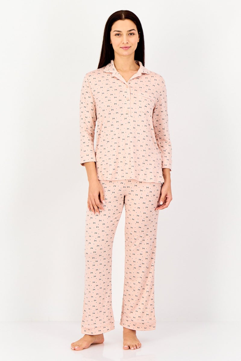 ELLEN TRACY Women 2 Pcs Allover Print Top And Bottom Sleepwear Set, Multicolor - Image 1