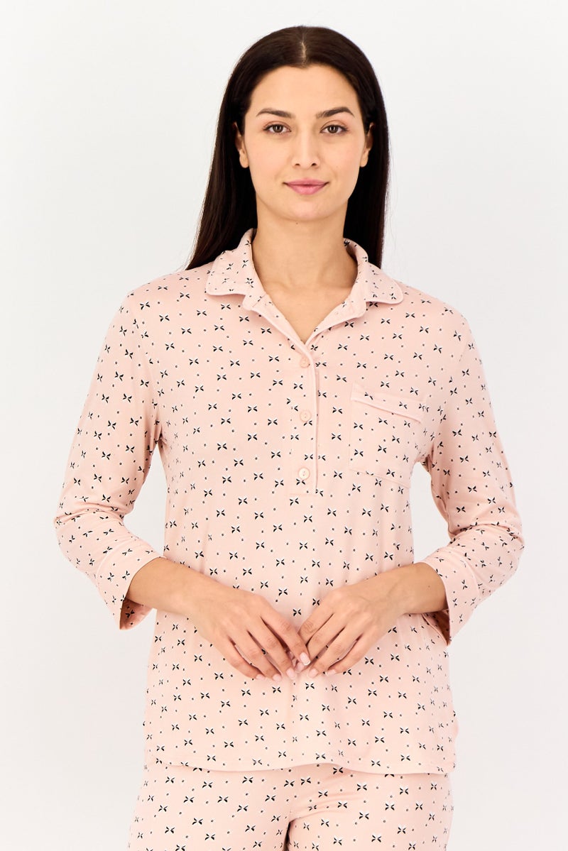 ELLEN TRACY Women 2 Pcs Allover Print Top And Bottom Sleepwear Set, Multicolor - Image 2