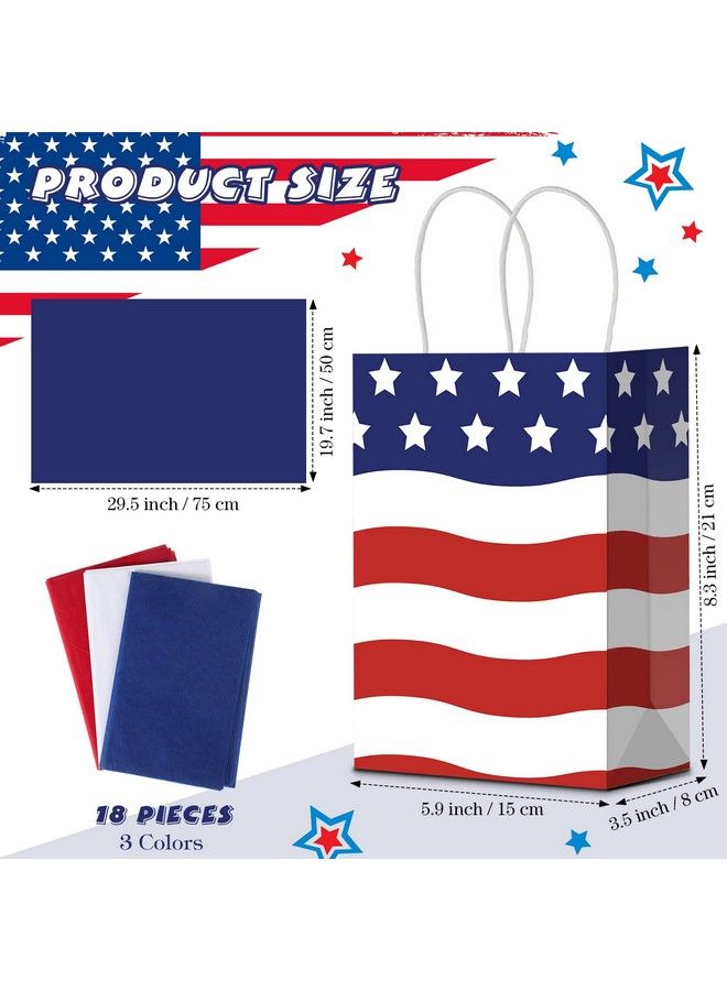 Tallew 16 Pieces Patriotic Gift Bags With Handle With 18 Pcs Tissue Paper 4Th Of July Gift Bags American Flag Usa Gift Bags For Veterans Day Memorial Day Independence Day Party(Cute Style) - Image 4