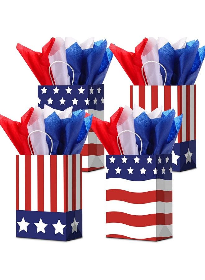 Tallew 16 Pieces Patriotic Gift Bags With Handle With 18 Pcs Tissue Paper 4Th Of July Gift Bags American Flag Usa Gift Bags For Veterans Day Memorial Day Independence Day Party(Cute Style) - Image 2