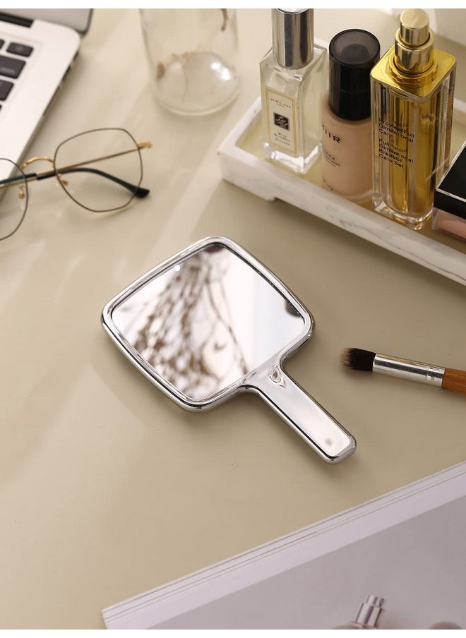Handheld Mirror Water Ripples Hand Mirror With Handle For Make Up Square Silver Small (4 X 7 Inches)
