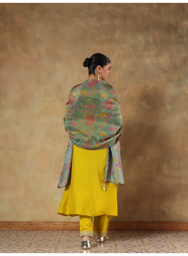 Priya’s Panache Mustard Yellow Mustard Shimmer Silk Embroidered Anarkali Kurta Set for Women with Dupatta – Indian Festive Wear for Women | Best Price UAE