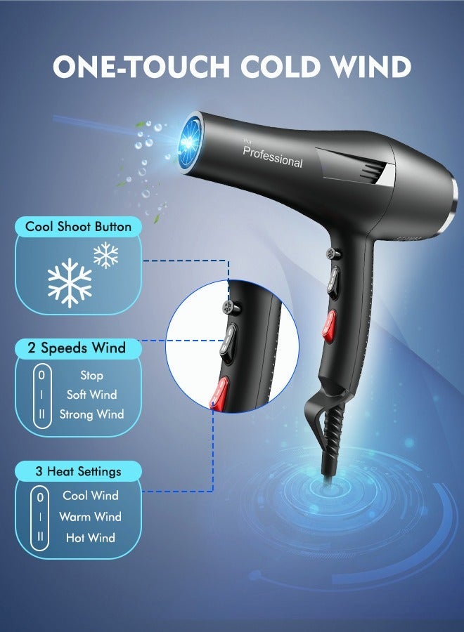 Faszin Professional Hair Dryer 2000W AC Motor Fast Drying Ion Hairdryer 2 Speeds 3 Heat Setting and One-Touch Cold Air with Diffuser Nozzle Concentrator Comb for Curly and Straight Hair - Image 2