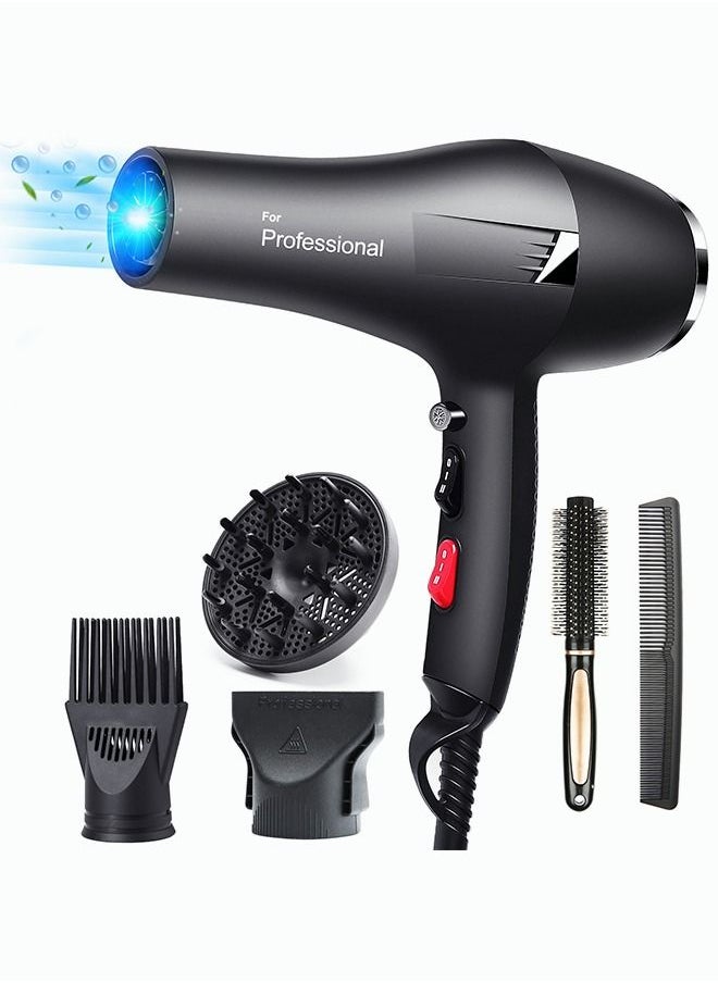 Faszin Professional Hair Dryer 2400W AC Motor Fast Drying Ion Hairdryer 2 Speeds 3 Heat Setting and One-Touch Cold Air with Diffuser Nozzle Concentrator Comb for Curly and Straight Hair 