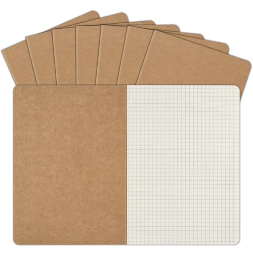 ZCZN 8 Pack A5 Kraft Notebooks Bulk, 8.15x5.5 Inches Graph Paper Journaling Notebooks, Notebooks for Work, Composition Notebooks for School, Journal Notebooks for Office, 60 Pages - Image 1