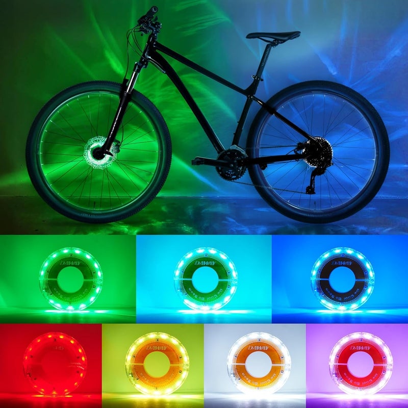 DAWAY Rechargeable Bike Wheel Lights - A16 Cool Led Bicycle Tire Lights, Safety Kids Adults Bike Hub Accessories for Boys Girls Men Women, Waterproof Bright Spoke Lights, Gifts for Cycling Disco Party - Image 1