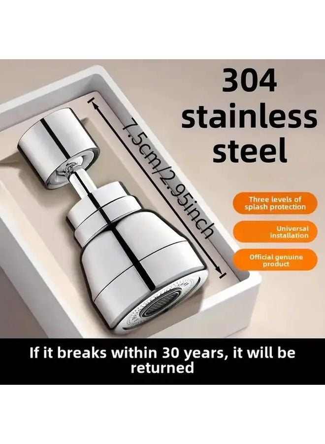 Stainless Steel Kitchen Faucet Extender 720 Rotation 3 Spray Modes Splash Proof - Image 2