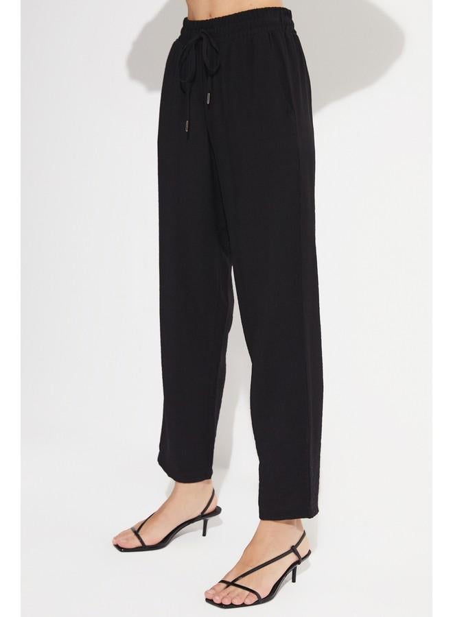 جون بنطلون جوجر نسائي من فيسكوز بخصر مطاطي - أسود - Image 4