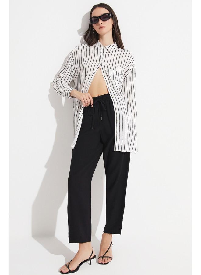 جون بنطلون جوجر نسائي من فيسكوز بخصر مطاطي - أسود - Image 1