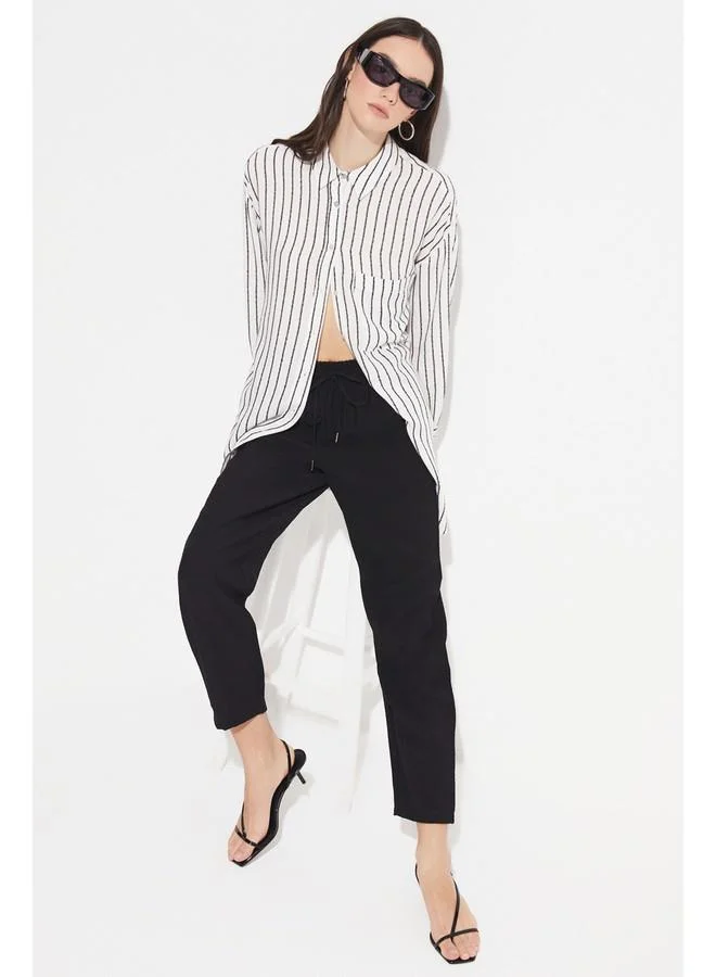 جون June Women Exclusive Elastic Waist Viscose Blend Jogger Woven Trouser Black