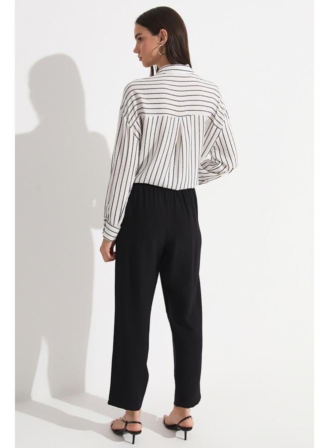 جون بنطلون جوجر نسائي من فيسكوز بخصر مطاطي - أسود - Image 3