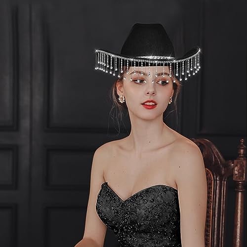 quescu Bridal Cowgirl Hat for Bachelorette Party,Rhinestone White Cowboy Hat for Women Bride To Be Gift,Halloween Costume (Style 4) - Image 4