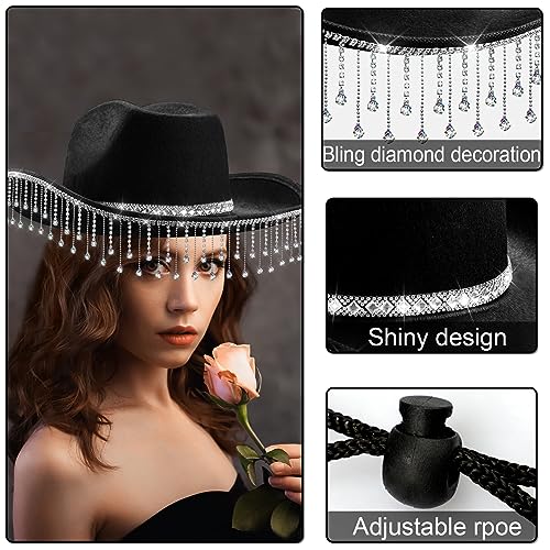 quescu Bridal Cowgirl Hat for Bachelorette Party,Rhinestone White Cowboy Hat for Women Bride To Be Gift,Halloween Costume (Style 4) - Image 5
