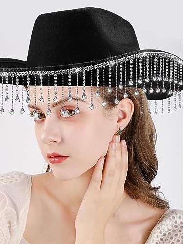 quescu Bridal Cowgirl Hat for Bachelorette Party,Rhinestone White Cowboy Hat for Women Bride To Be Gift,Halloween Costume (Style 4) - Image 3