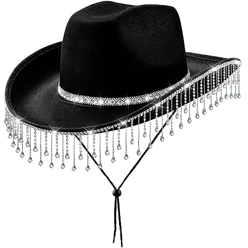 quescu Bridal Cowgirl Hat for Bachelorette Party,Rhinestone White Cowboy Hat for Women Bride To Be Gift,Halloween Costume (Style 4) - Image 1