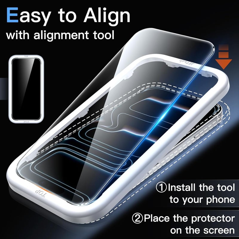 Jetech حماية شاشة لجهاز آيفون 17 برو ماكس 6.9 بوصة، فيلم زجاجي مقسى مع أداة تركيب سهلة، صلابة 9H، متوافق مع الجرابات، عبوة 3 قطع - Image 4