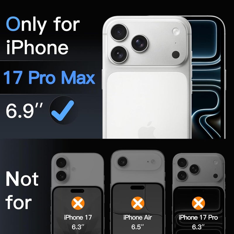 Jetech حماية شاشة لجهاز آيفون 17 برو ماكس 6.9 بوصة، فيلم زجاجي مقسى مع أداة تركيب سهلة، صلابة 9H، متوافق مع الجرابات، عبوة 3 قطع - Image 2