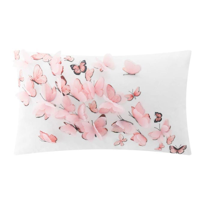 3D Butterfly Decorative Throw Pillow Cover Soft Accent Pillow Case Rectangle Cushion Cover for Summer Sofa Bedroom Couch Home Decor 12 x 20 Inches Pink