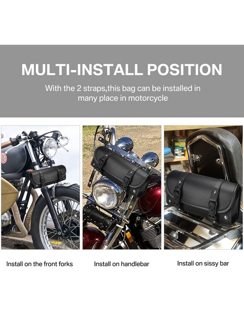 1PCS Motorcycle Bag Saddlebags PU Leather Front Fork Tail Tool Bag Luggage For Harley Chopper Bobber Cruiser Sportster XL 883 1200 - Image 4