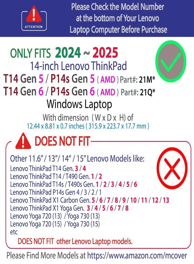 mCover Hard Case Cover Compatible with Lenovo ThinkPad T14 Gen 5/6 & ThinkPad P14s Gen 5/6 (AMD) Windows Notebook PC (with 180° Hinge ONLY, NOT FIT OTHER LENOVO MODELS - Image 3