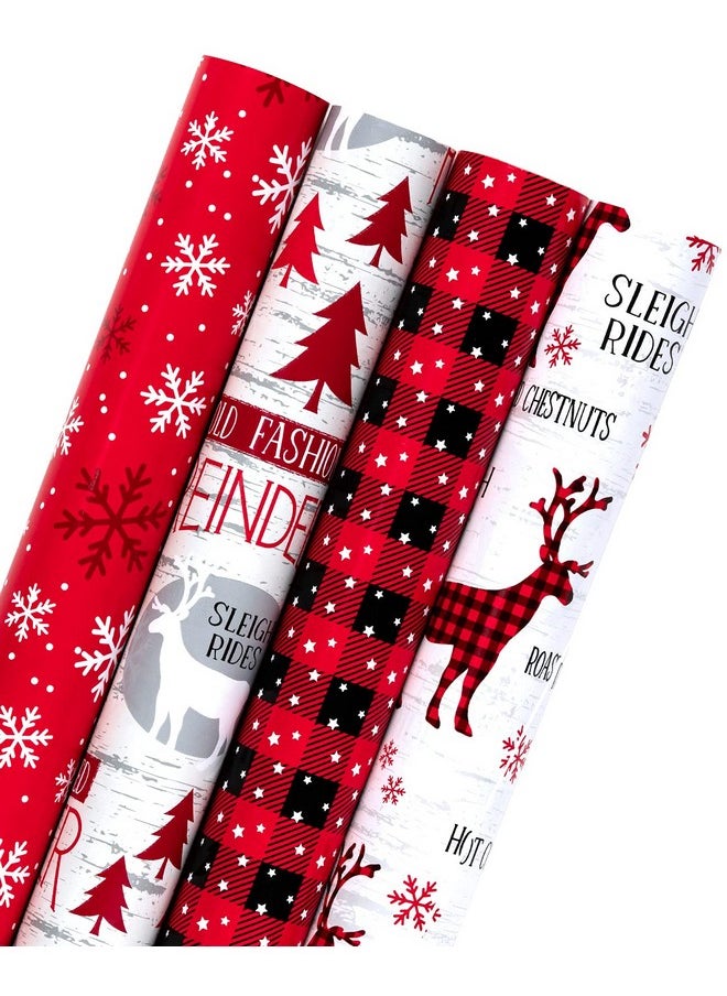 WRAPAHOLIC Christmas Wrapping Paper Roll - Rustic Holiday Woodland Scenes - Snowflake, Plaid, Reindeer - 4 Rolls - 30 Inch X 120 Inch Per Roll  - Image 1