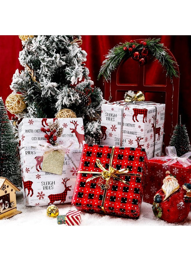 WRAPAHOLIC Christmas Wrapping Paper Roll - Rustic Holiday Woodland Scenes - Snowflake, Plaid, Reindeer - 4 Rolls - 30 Inch X 120 Inch Per Roll  - Image 2