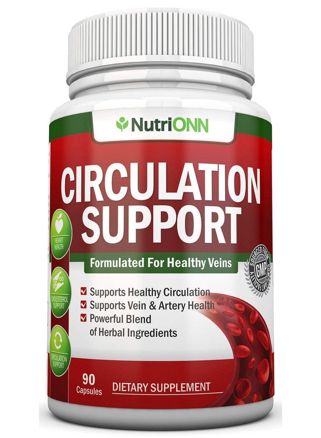 NutriONN Blood Circulation Support - All Herbal Supplement For Healthy Blood Flow, Arteries & Veins - Promotes Leg Comfort - With Hawthorn, Niacin, L-Arginine, Butcher’s Broom, Cayenne Pepper, Horse Chestnut - Image 1
