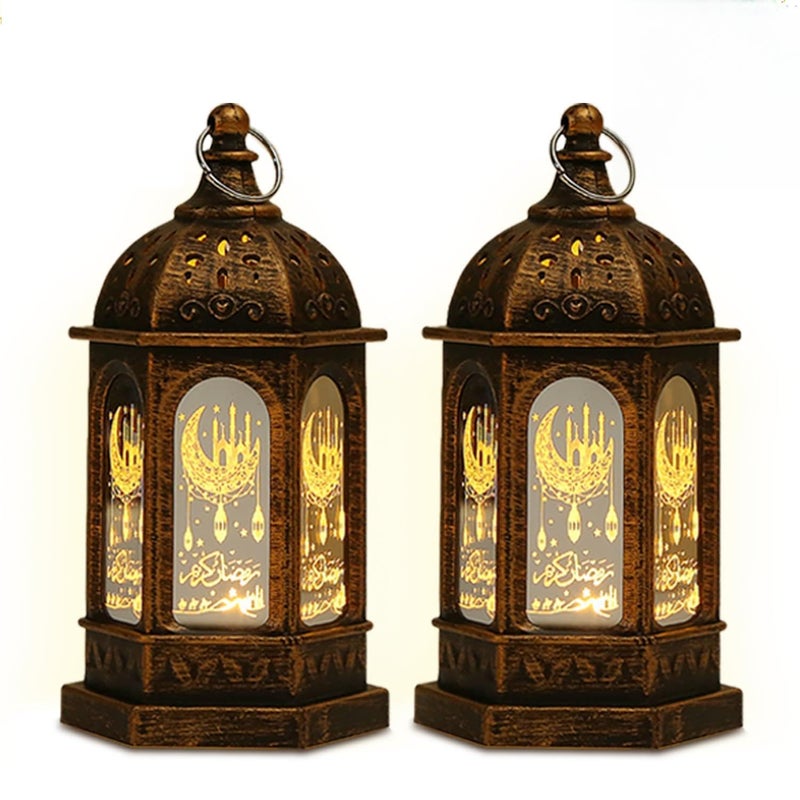 Lifnatty Ramadan Decorations, Ramadan Lantern Lights with Islamic Moon Star Decorations, Mini LED Hanging Lantern Decor, Eid Mubarak Decorations for Home Table Fireplace, Ramadan Eid Gifts 2 Pack - Image 1